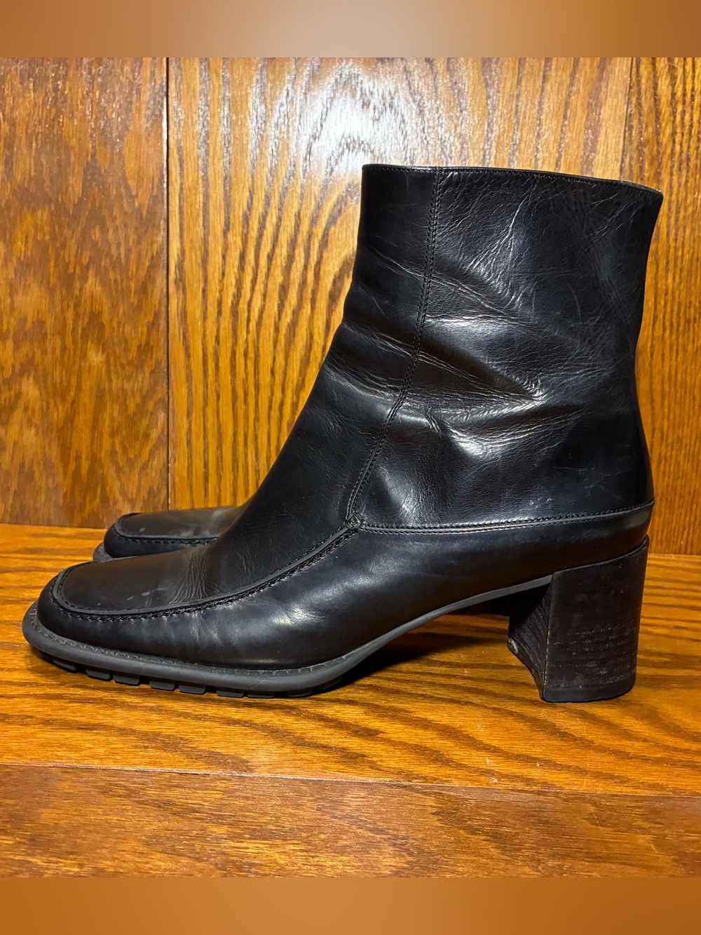 Y2K VTG Via Spiga ITALY MADE Square Toe Ankle Boots Black Leather Size 9 Narrow - Picture 5 of 15